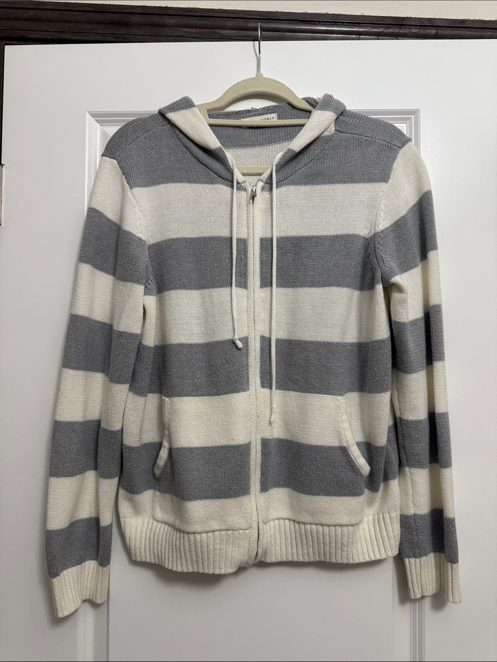 Aeropostale Women's Gray & Cream Striped Zip Hoodie